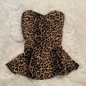 Leopard Strapless Peplum Top